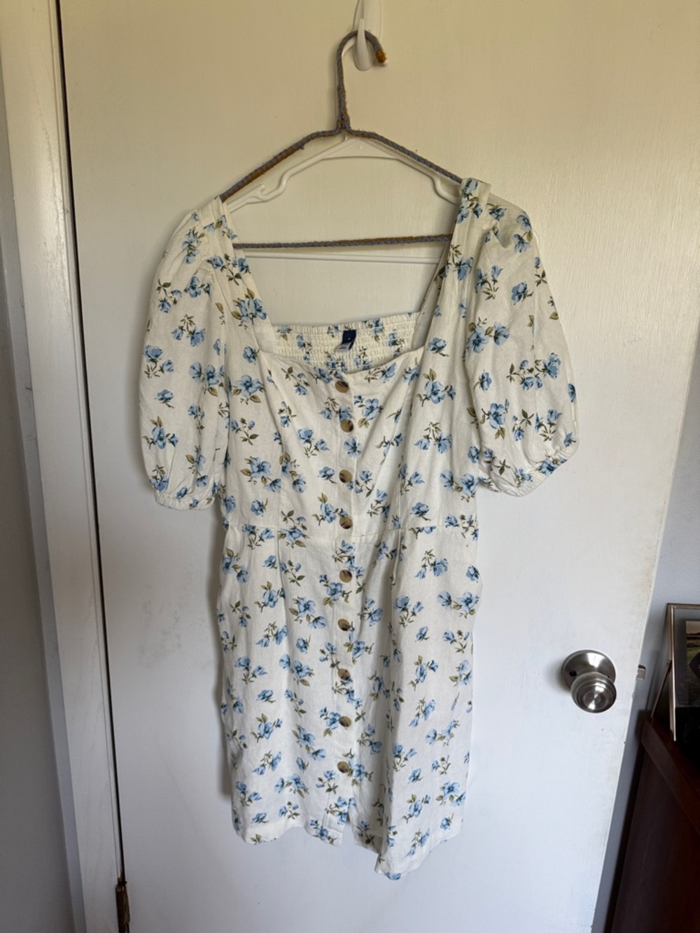 Old Navy White Mini Dress with Blue Floral Print